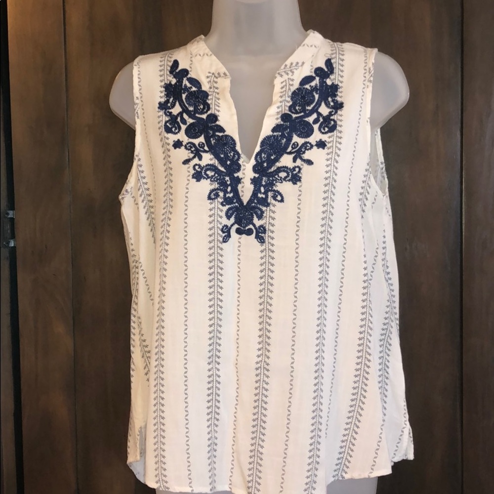 Blue embroidered tank top